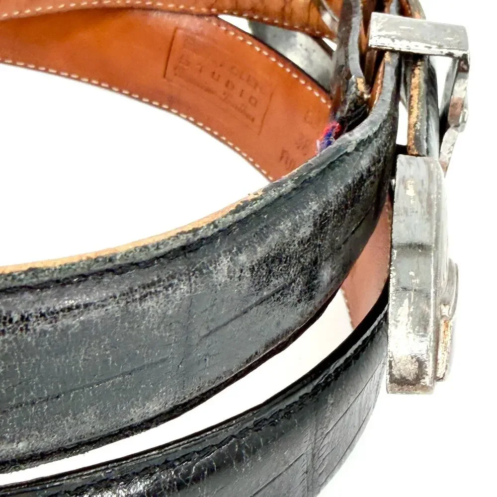 Vintage 90s Bill Adler Studio Black Genuine Leather Ornate Buckle Belt